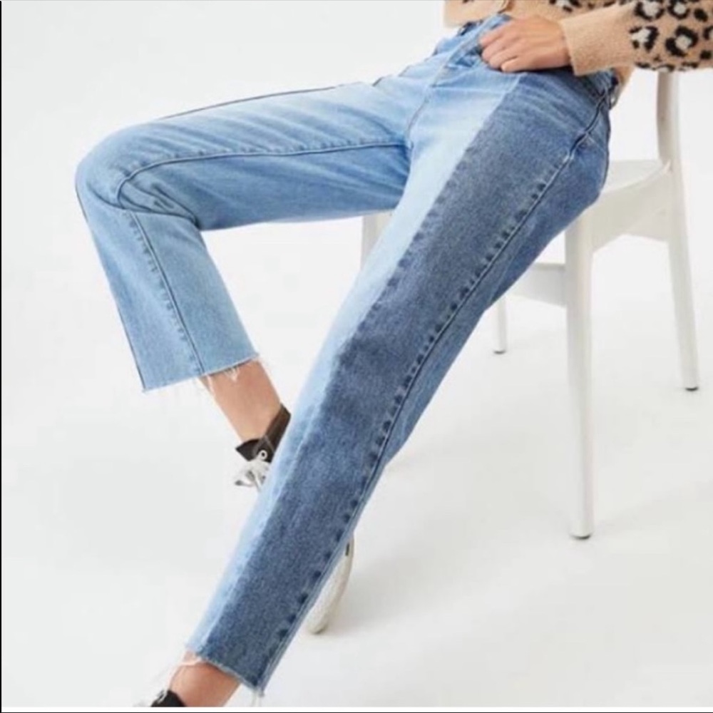 Pacsun High Rise Straight Two Tone Color Block Button Fly Raw Hem Jeans Size 27